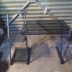 Computer Desk Smoked Glass Approx 3’ Wide )’$40