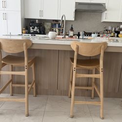 Modern Wood Counter Height Stools (Set of 2) – Light Oak / Minimal Style
