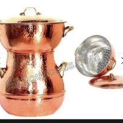 Hand Made Copper Couscous Pot And Steamer Set - Large
