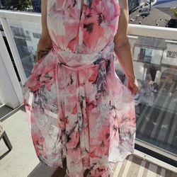 Pink Floral Chiffon Maxi Dress