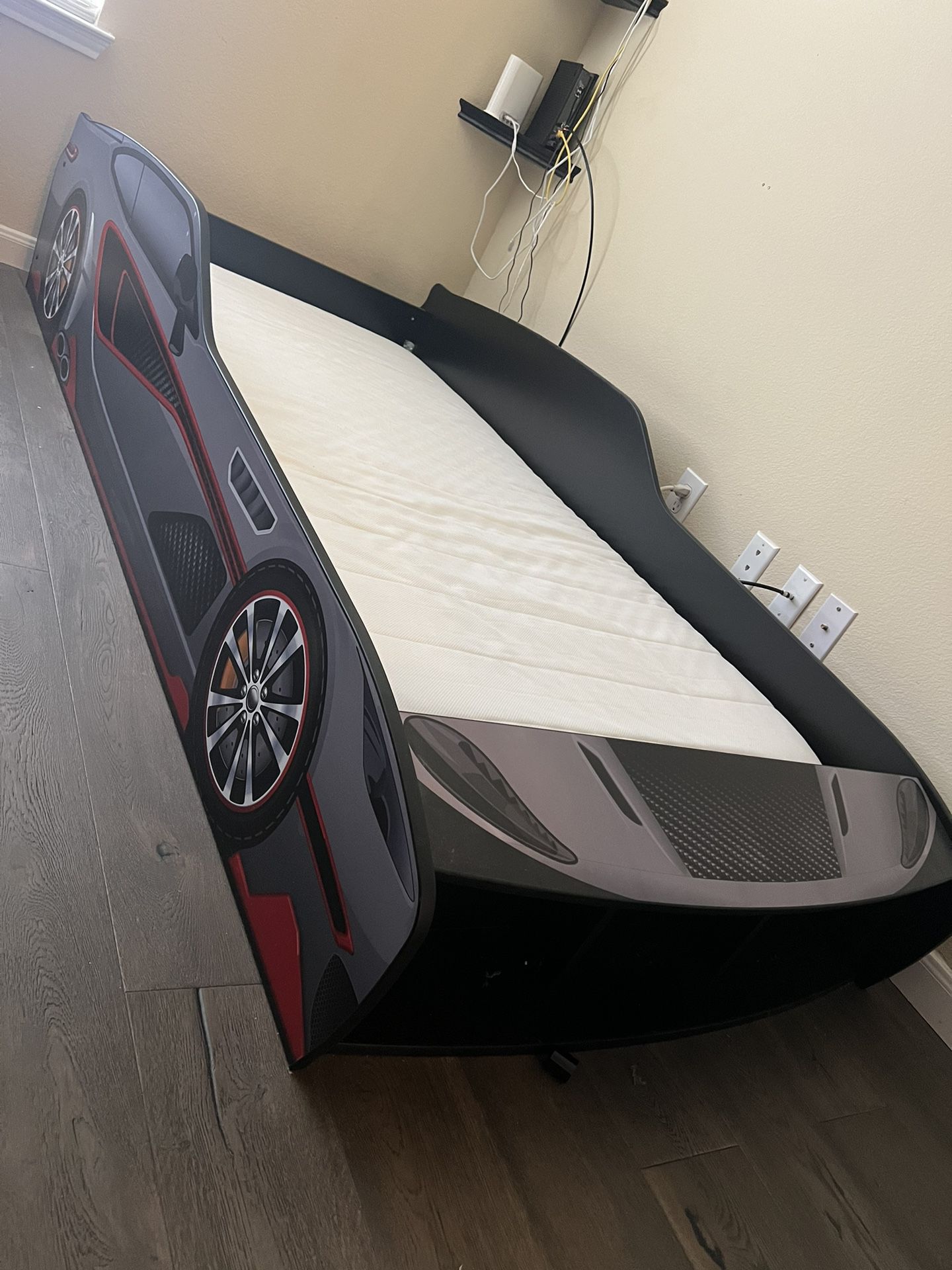 Kids Rocket Fuel Gray Twin Car Bed With Mattress 
