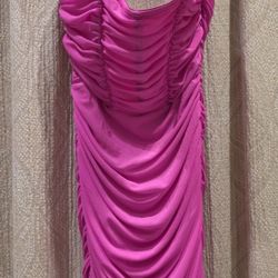 Hot Pink Scrunched Mesh Strapless Dress - Size Small - NWT