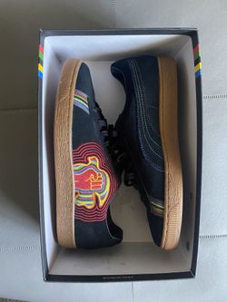 Puma Suede x PWR Thru Peace America - black-flame scarlet shoes 