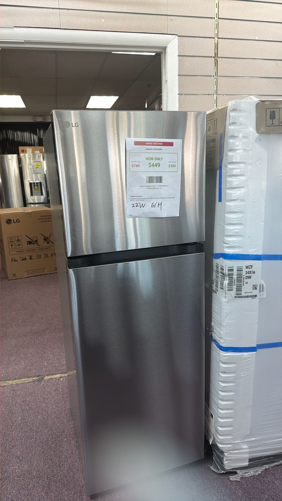 Refrigerator Stainless Steel 22” In New 1 Year Warranty