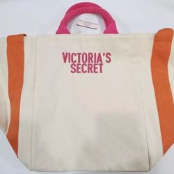 Victoria's Secret Bombshell Summer Coral Orange Pink Beach Canvas Tote Bag