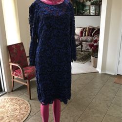 Leslie Fay Blue Lace Dress Size 10