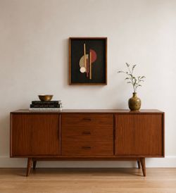 Mid-Century Modern Geometric Wood Wall Art – Framed 16x20 – MCM Abstract