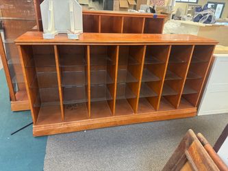 Wood Cubby Shelf Unit with Glass Shelves