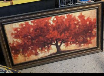 Large Framed Red Tree Canvas Wall Art
