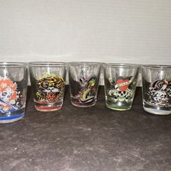 Ed Hardy by Christian Audigier Shot Glasses Set of 5 Tattoo Skull Tiger