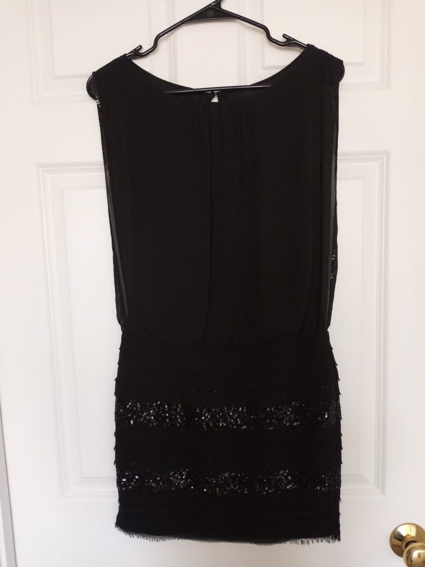 AIDEN MATTOX size 0 Black Sequined Mini Sheer Cocktail DRESS