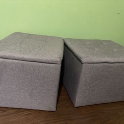 2 Grey Cube Ottomen 