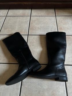 New Womens Black Knee High Faux Leather Boots
