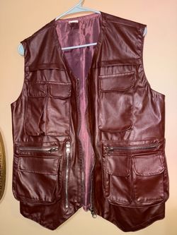 Brown Faux Leather Multi-Pocket Vest ( like new)