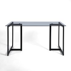 Homy Casa · Slip 51.2” Smoke Gray Glass Desk · Modern Tempered Glass Office Table