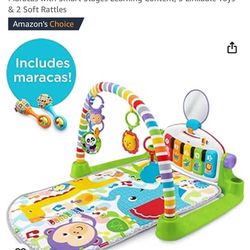 Fisher-Price Baby Playmat Deluxe Kick & Play Piano Gym & Maracas with Smart Stages Learning Content, 5 Linkable Toys & 2 Soft Rattles $35