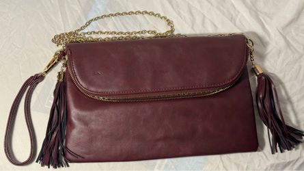 Burgundy Clutch Bag with Gold Chain Strap