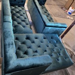 Interior Define Ms. Chesterfield Sectional Sofa w/ left Chaise and Fabric Sofa