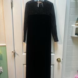 Vintage 90s  black velvet maxi dress with mesh sleeves, chest, and back