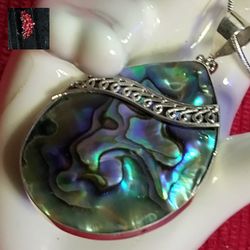 ABALONE,  TEARDROP GEMSTONE FROM THE SEA STERLING/  18" CN.
