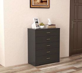 Dresser for Bedroom with 5 Drawers, Wooden Chest of Drawers, Storage Organizer Unit Dressers for Bedroom, Living Room, Hallway, Nursery (Black, 5 Dr