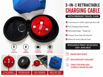 3-in-1 Retractable Charging Cable with Travel Case | USB-C, Lightning & Micro USB