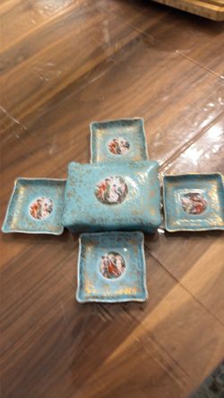 Vintage Porcelain Trinket Dish Set with Trinket Box