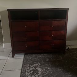 Large 6-Drawer Electric TV stand Cherry Wood