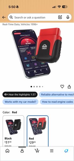 Rocco OBD2 Scanner Bluetooth for iOS Android, AI Diagnostic Tool for Car Buying Repair, No Subscription Fee, AutoVIN, 45000+ Fault Codes, Check & Clea