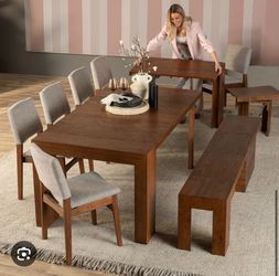 Costco Transformer TABLE EXTENDABLE DINING SET TABLE + BENCH + 6 CHAIRS