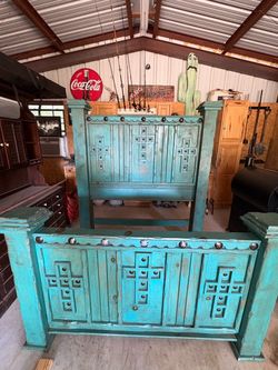 Rustic Handmade Mexican & Antique Turquoise Bedroom Set Queen