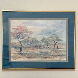 Vintage Framed Watercolor Painting Of African Manicaland Landscape Signed By Artist Crystal Wynn