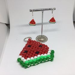 Beaded Watermelon Dangle Earrings Miyuki Delica Handmade