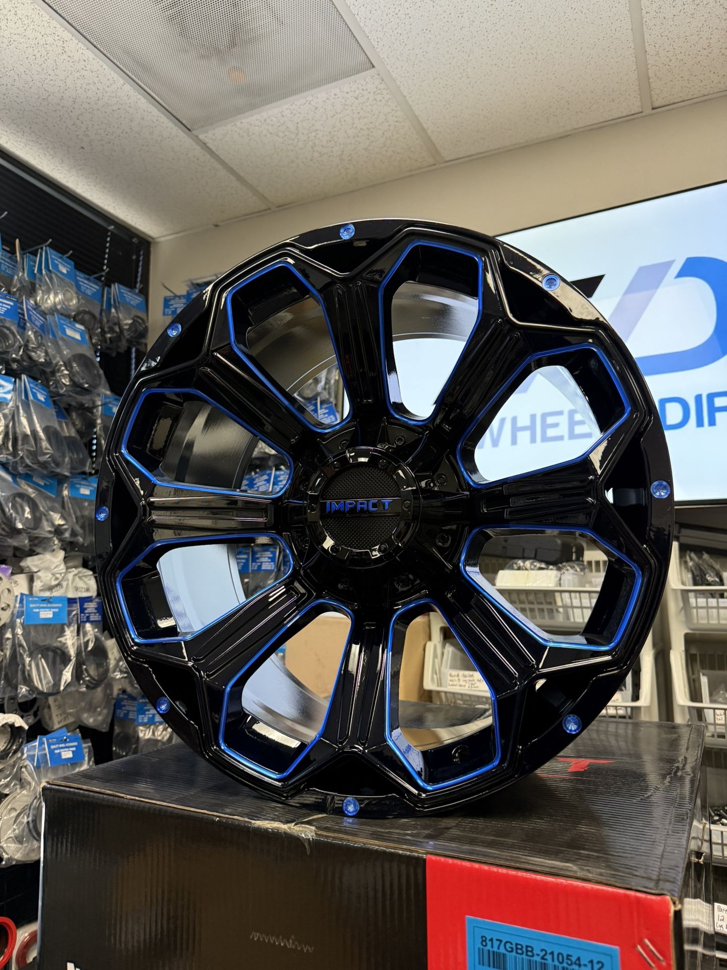 Set of 4 Impact Off-Road 817 Wheels 20x10 -12 5x114.3/ 5x127 Black Blue Rims