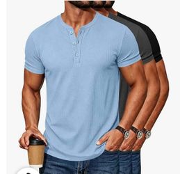 Medium and 2XL Men's Short Sleeve Henley T-Shirts 3-Pack