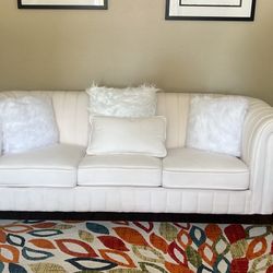 Beige Color Sofa, And Loveseat With Gold Accent And Pillows(Good Condition)