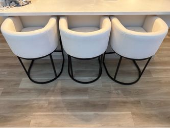 Bar Stool Set of 3 Modern Cream Upholstered Counter Stools