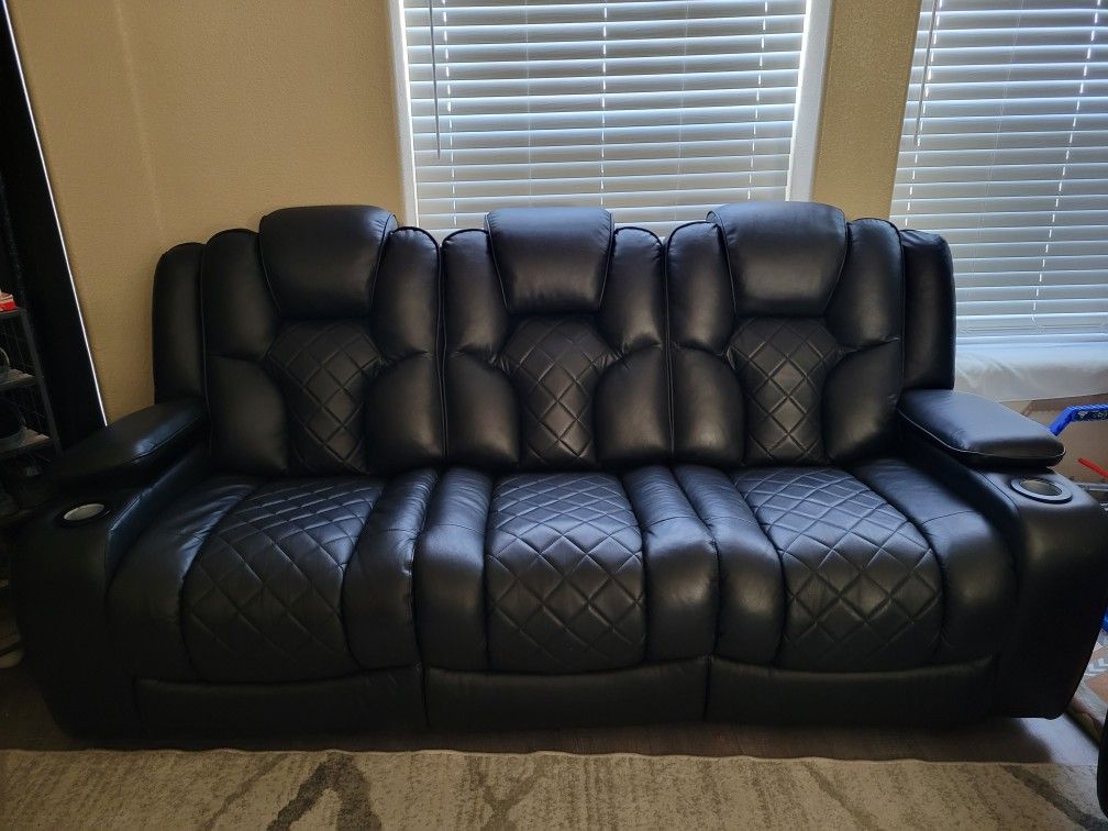 Panther Black Leather Dual Power Reclining Sofa