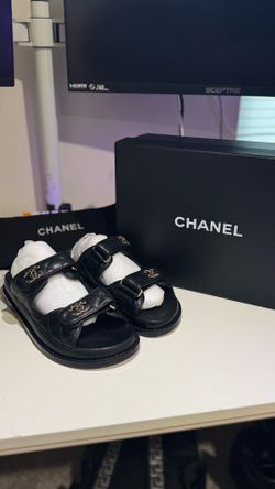 Chanel Quilted Leather Double Strap Slide Sandals – Black – Size 7