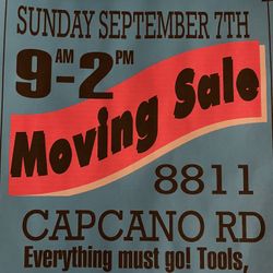 Moving Sale Sunday September 7th (9-2pm)