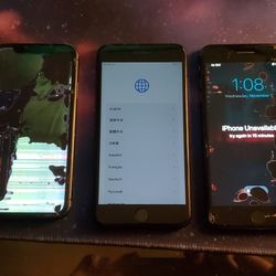 Apple iPhones Lot of 3 Damaged/For Parts Mixed Models A2161 A2296 A1784 LOCKED