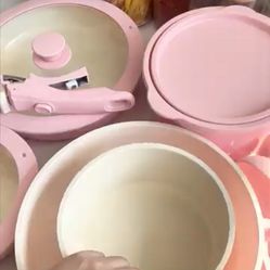 Aster Cook Pink Pots And Pans Cooking Set