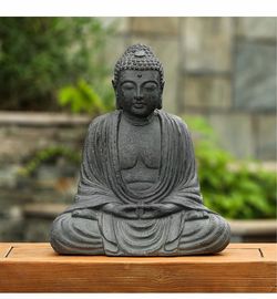 LuxenHome Buddha Statue Outdoor & Indoor, 17" Fiber Stone Meditating Buddha Buddha Garden Statues Outdoor, Zen Sculptures, Outdoor Statues for Garden,