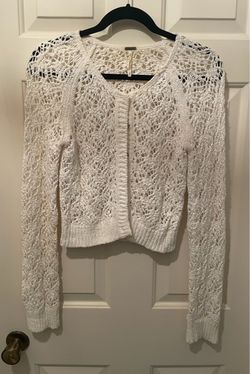 Free People Off White Crochet Open Knit Snap Front Cardigan Sweater Small S