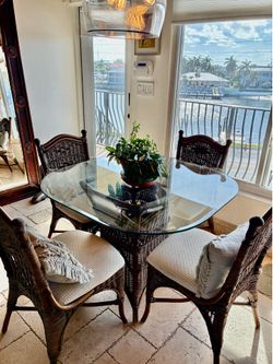 Glass Top Wicker Dining Set – Table + 4 Chairs