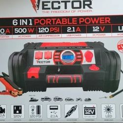 Vector 1200 Peak Amp Jump Starter, Dual Power Inverter, 120 PSI 