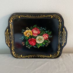 Vintage Metal Hand Painted Floral Tea/ Snack Trays