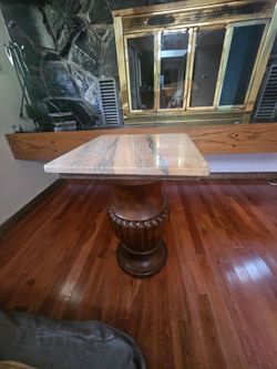 Wood and marble side table