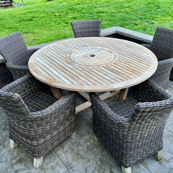 6 Piece Grade A Teak Outdoor Dining Set with Round Table & Lazy Susan