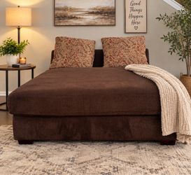 Oversized Brown 2-Person Lounge Sofa – Extra Deep Double Chaise Chair